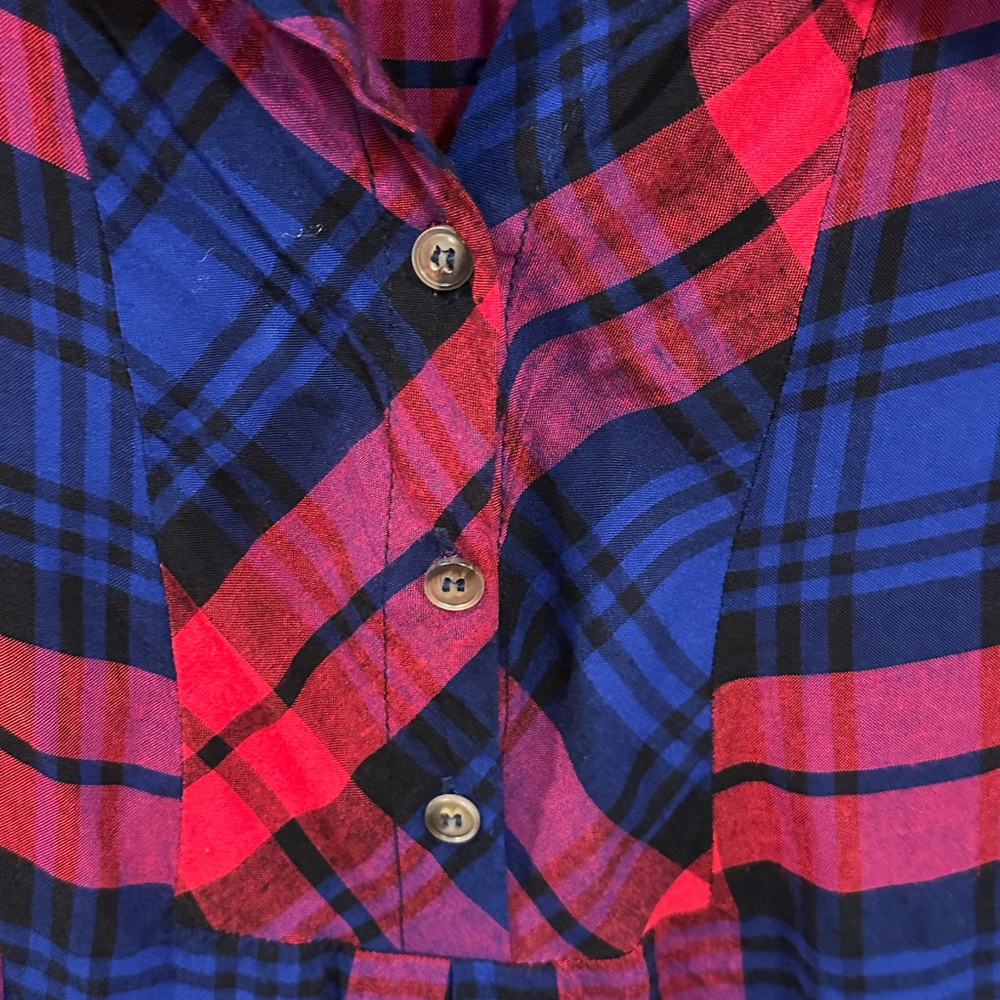 Entro Blue and Red Plaid Peplum Blouse- Large - Picture 3 of 4